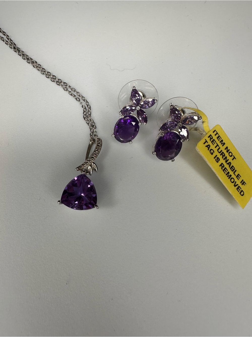Sterling Silver Purple Gemstone Necklace and Earrings Set